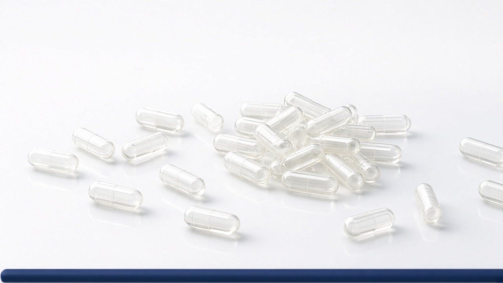 Empty capsules B2B use cases — clear capsules, clean workshop feel
